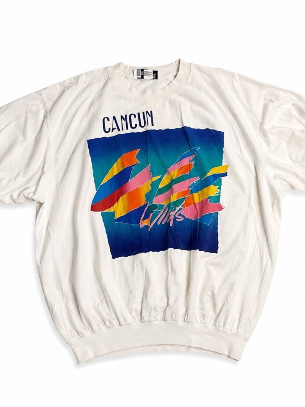 Vintage Cancun 90s Tourist Graphic Sweatshirt Tee White Large Made in Mexico